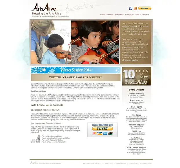 Charity, Artsalive.com - WordPress Website - Homepage
