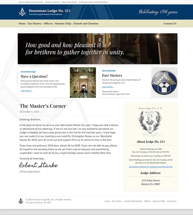 Charity, Lodge211 - WordPress Website - Homepage