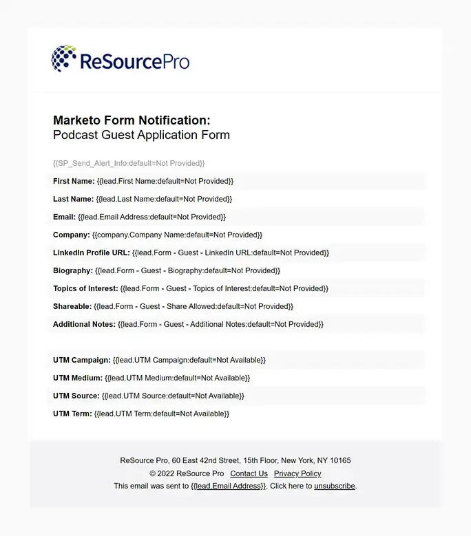 ReSource Pro - Email - Marketo Form Notification