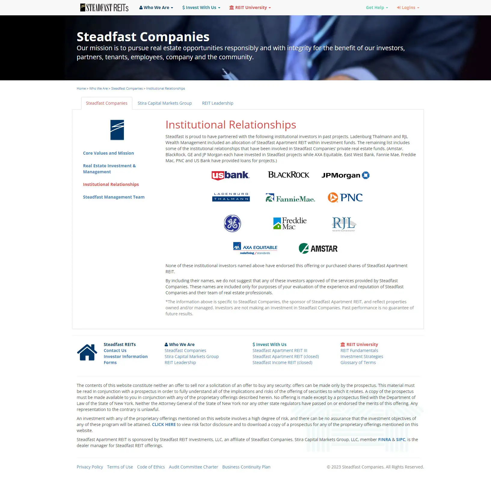 SteadfastREITs - WordPress Website - Institutional Relationships