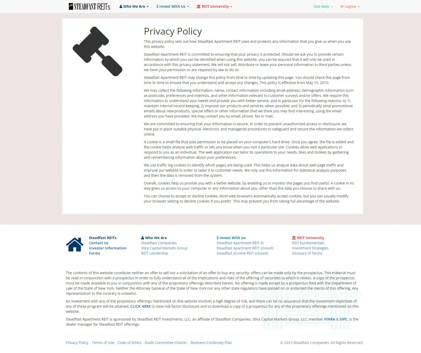 SteadfastREITs - WordPress Website - Privacy Policy