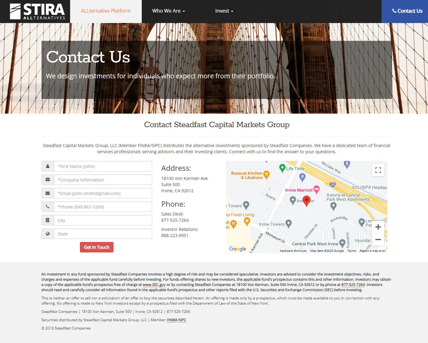 STIRA - Wordpress Website - Contact Page